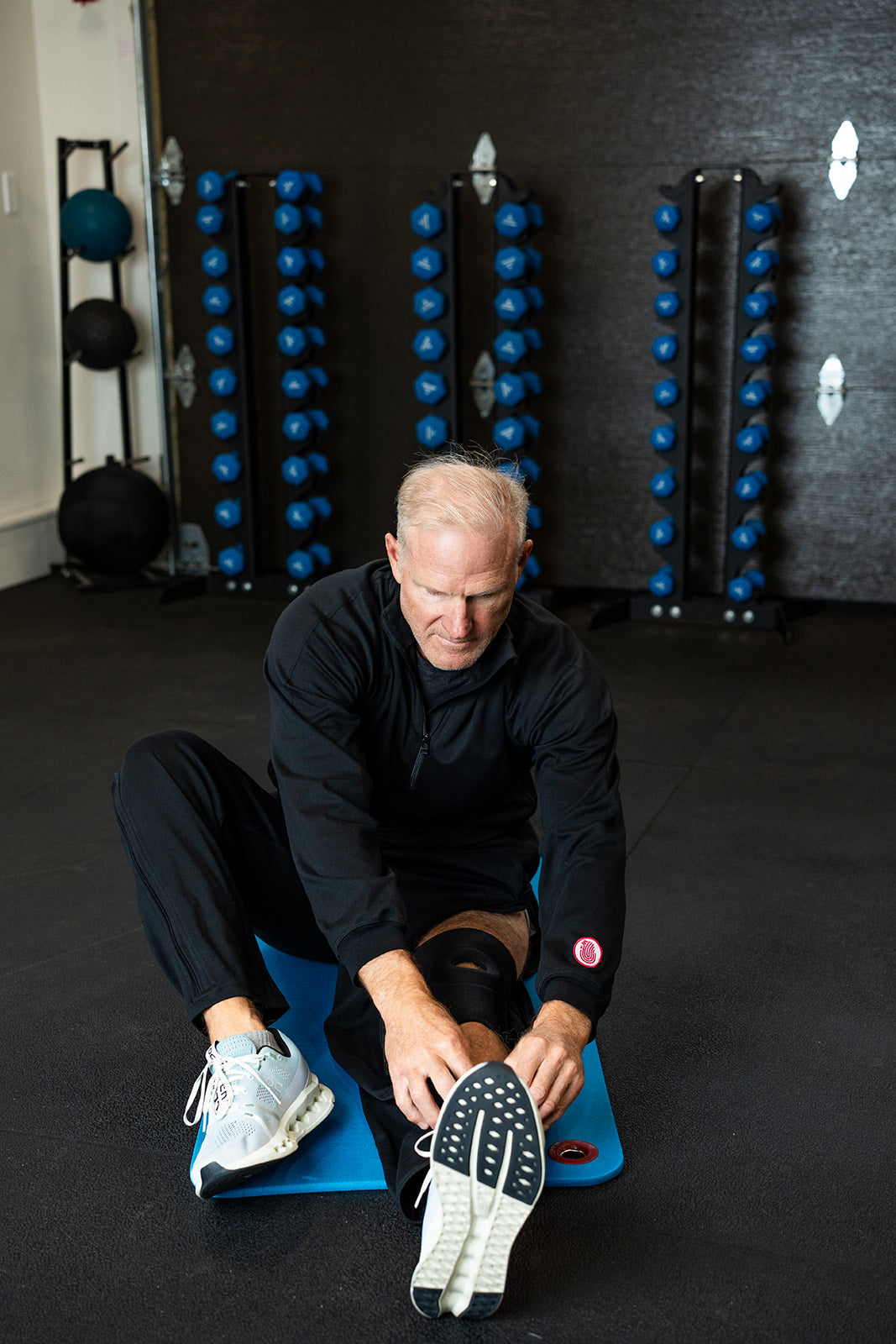 Man wearing Adaptt adaptive apparel during rehabilitation, designed for post-surgery recovery and ease of movement.