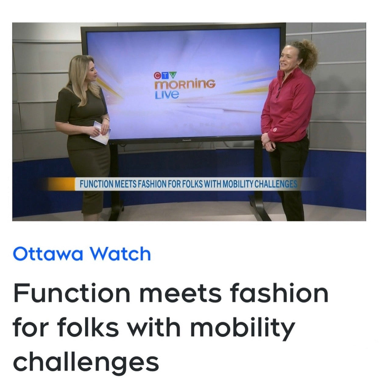 Two people in a news studio with a screen displaying 'CTV News' and 'Ottawa Watch'.